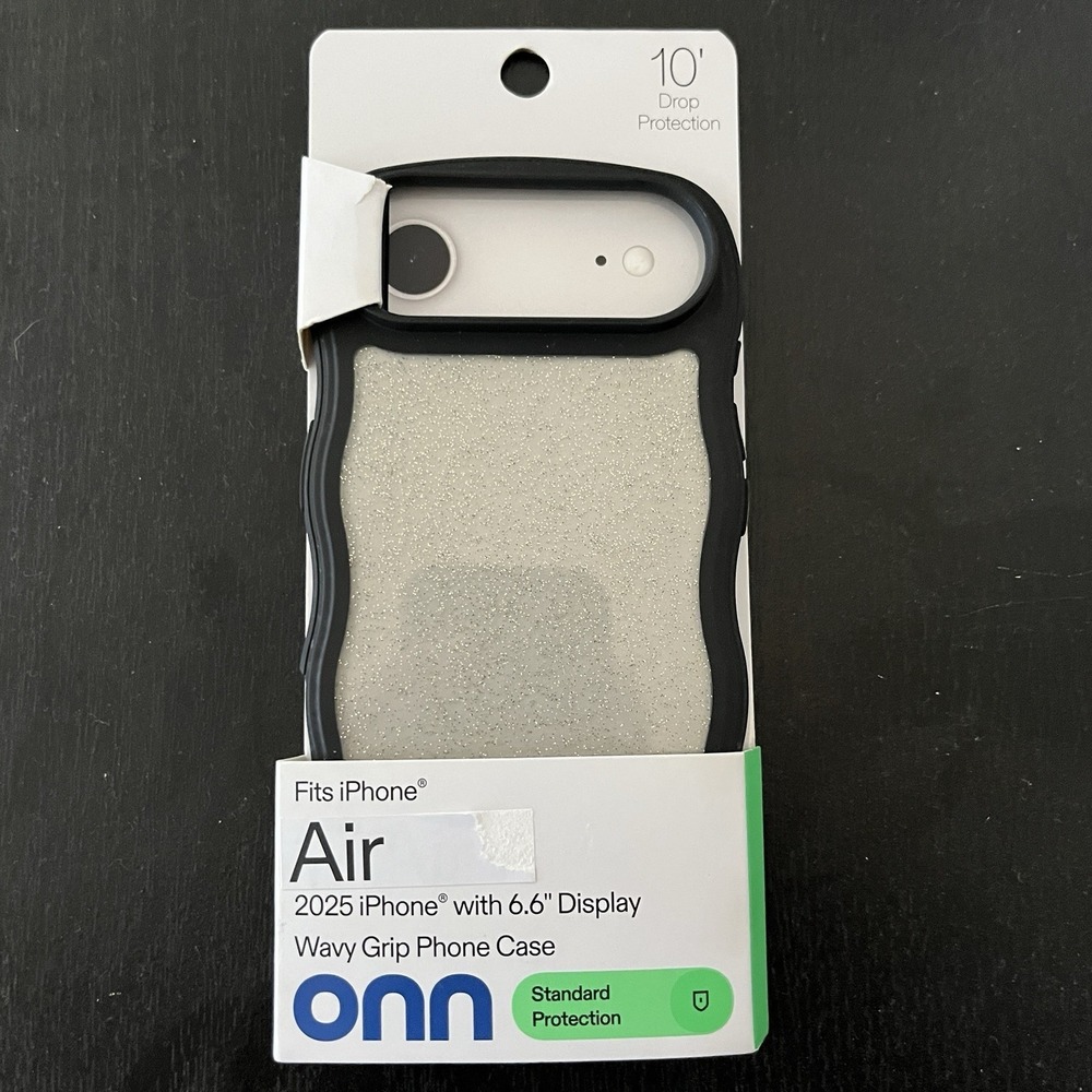 ONN Wavy Grip Glitter Phone Case for iPhone Air 2025 6.6" Silver Black 10ft Drop
